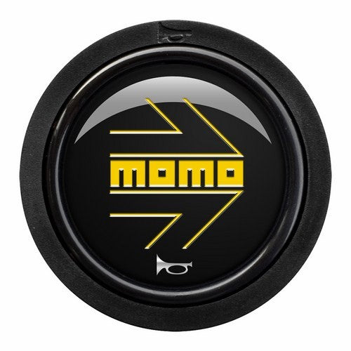 PULSADOR MOMO ARROW LOGO POLISH NEGRO-YEL.2C R