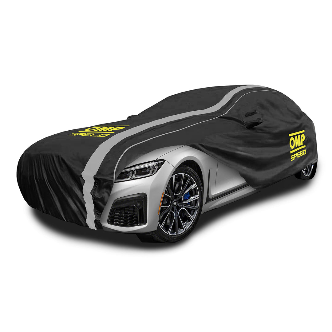 OMP SPEED FUNDA CUBRE COCHE EXTERIOR/INTERIOR, IMPERMEABLE, 3 CAPAS, TALLA L, 488 X 178 X 120 CM
