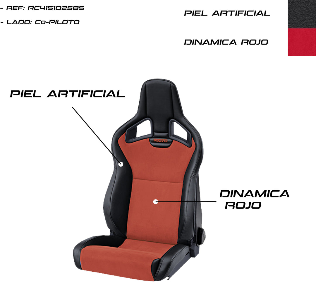 ASIENTO RECARO CROSS SPORTSTER CS AIRBAG CALEFACCION PIEL ARTIFICIAL NEGRO/DINAMICA ROJO COPILOTO