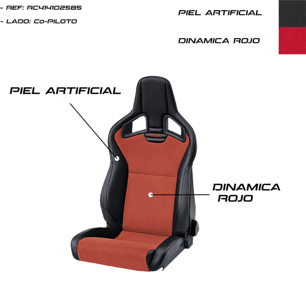 ASIENTO RECARO CROSS SPORTSTER CS CALEFACCION PIEL ARTIFICIAL NEGRO/DINAMICA ROJO COPILOTO