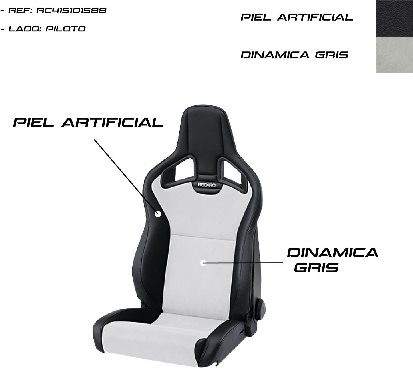 ASIENTO RECARO CROSS SPORTSTER CS AIRBAG CALEFACCION PIEL ARTIFICIAL NEGRO/DINAMICA GRIS PILOTO