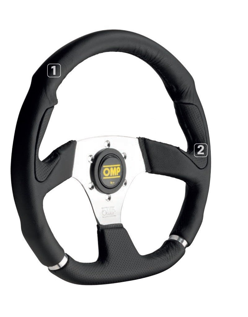 VOLANTE OMP CROMO PIEL 350MM ANCHO/330MM ALTO NEGRO/CROMO