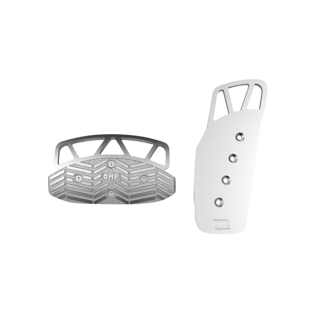 JUEGO 2 PEDALES OMP ALUMINIO ANODIZADO PLATA COCHE AUTOMATICO