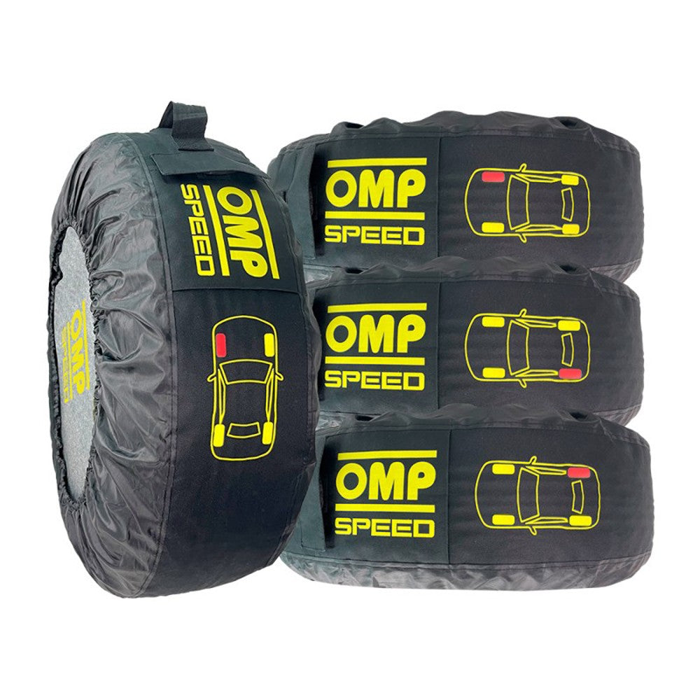 OMP SPEED JUEGO DE 4 FUNDAS UNIVERSALES PARA ALMACENAMIENTO Y TRANSPORTE DE NEUMÁTICOS CON BOLSILLO Y PROTECCIÓN DELANTERA