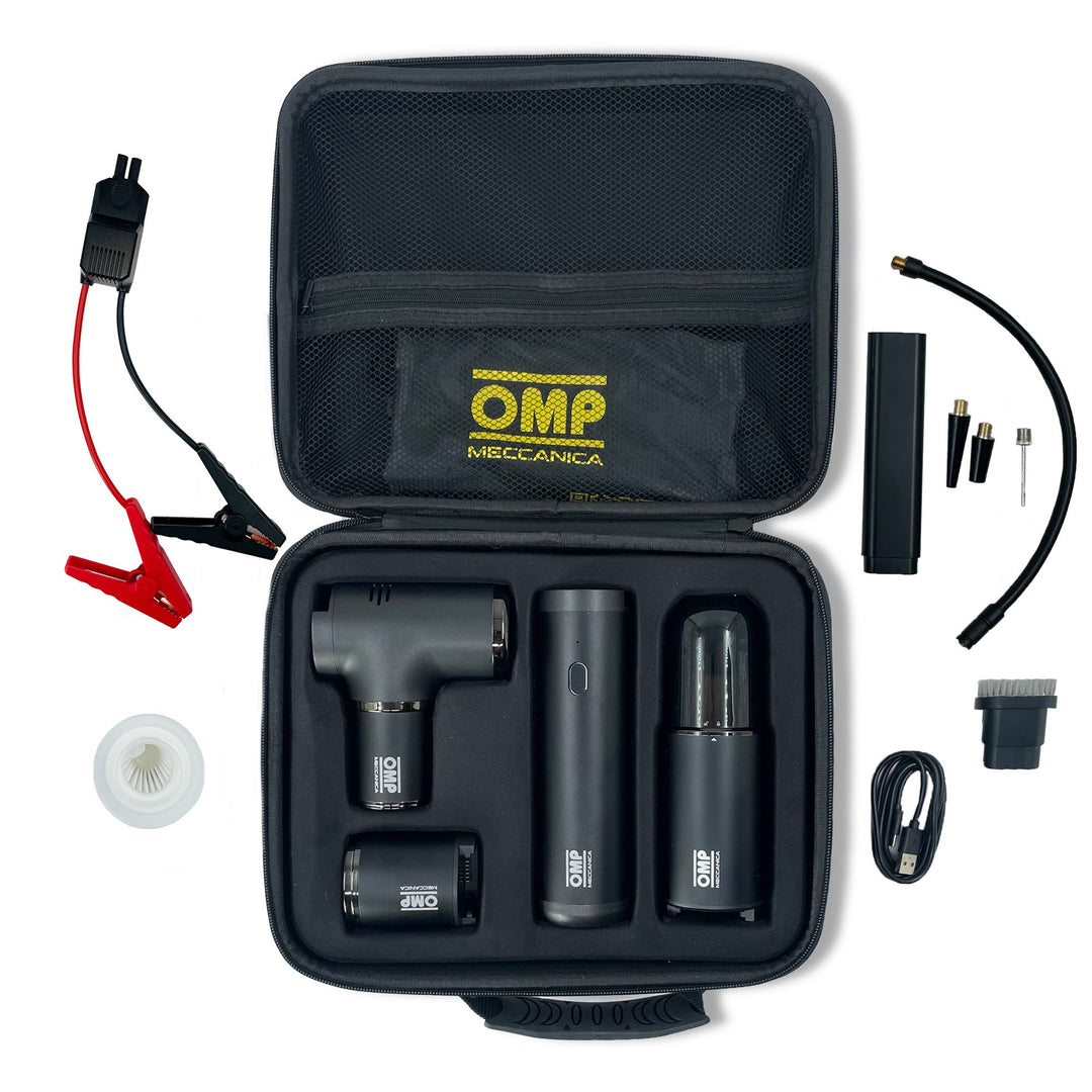 OMP MECCANICA 5 EN 1 KIT PORTÁTIL MULTI-FUNCIÓN ARRANCADOR, COMPRESOR DE AIRE, ASPIRADORA, LINTERNA Y POWER BANK CON ESTUCHE