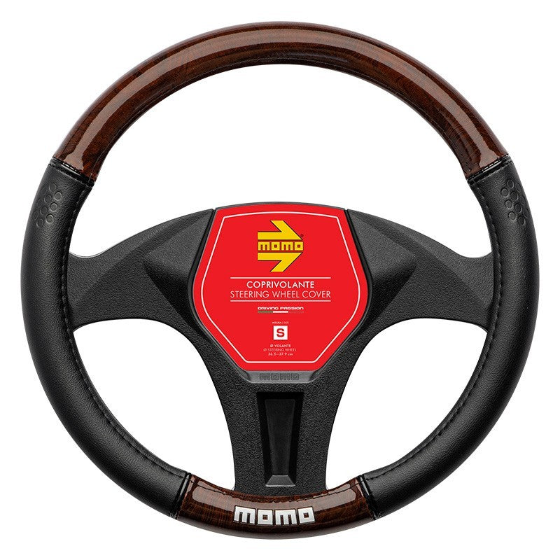 FUNDA VOLANTE MOMO LUXURY UNIVERSAL MADERA/PVC NEGRO Y MARRON 38-39CM