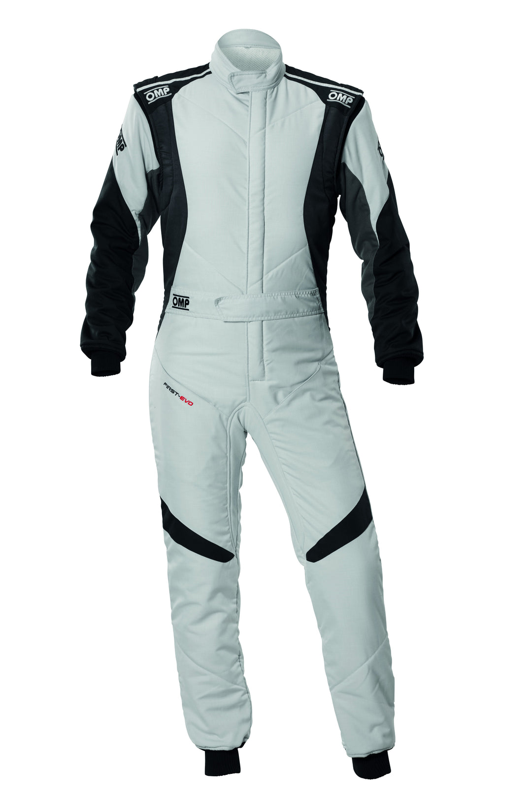 TRAJE DE CARRERAS OMP FIRST EVO MY2025 FIA 8856-2018 GRIS / NEGRO TALLA 52