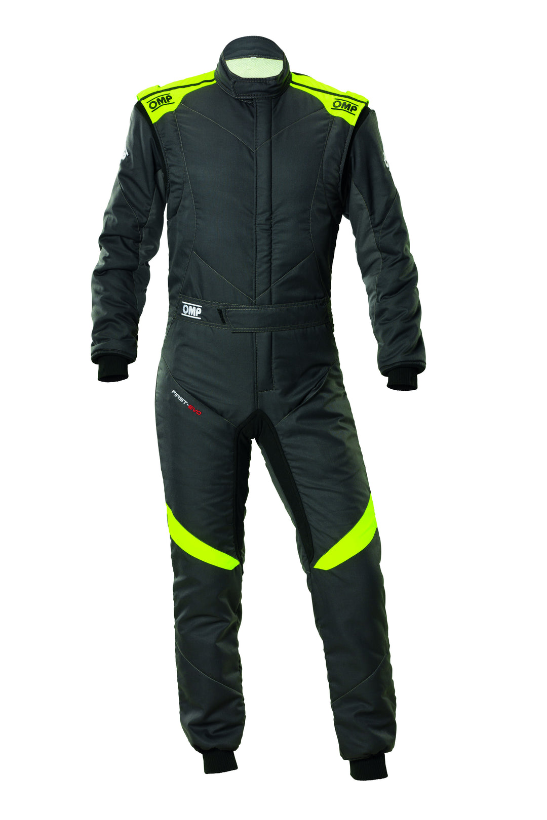 TRAJE DE CARRERAS OMP FIRST EVO MY2025 FIA 8856-2018 ANTRACITA / FLUO AMARILLO TALLA 42