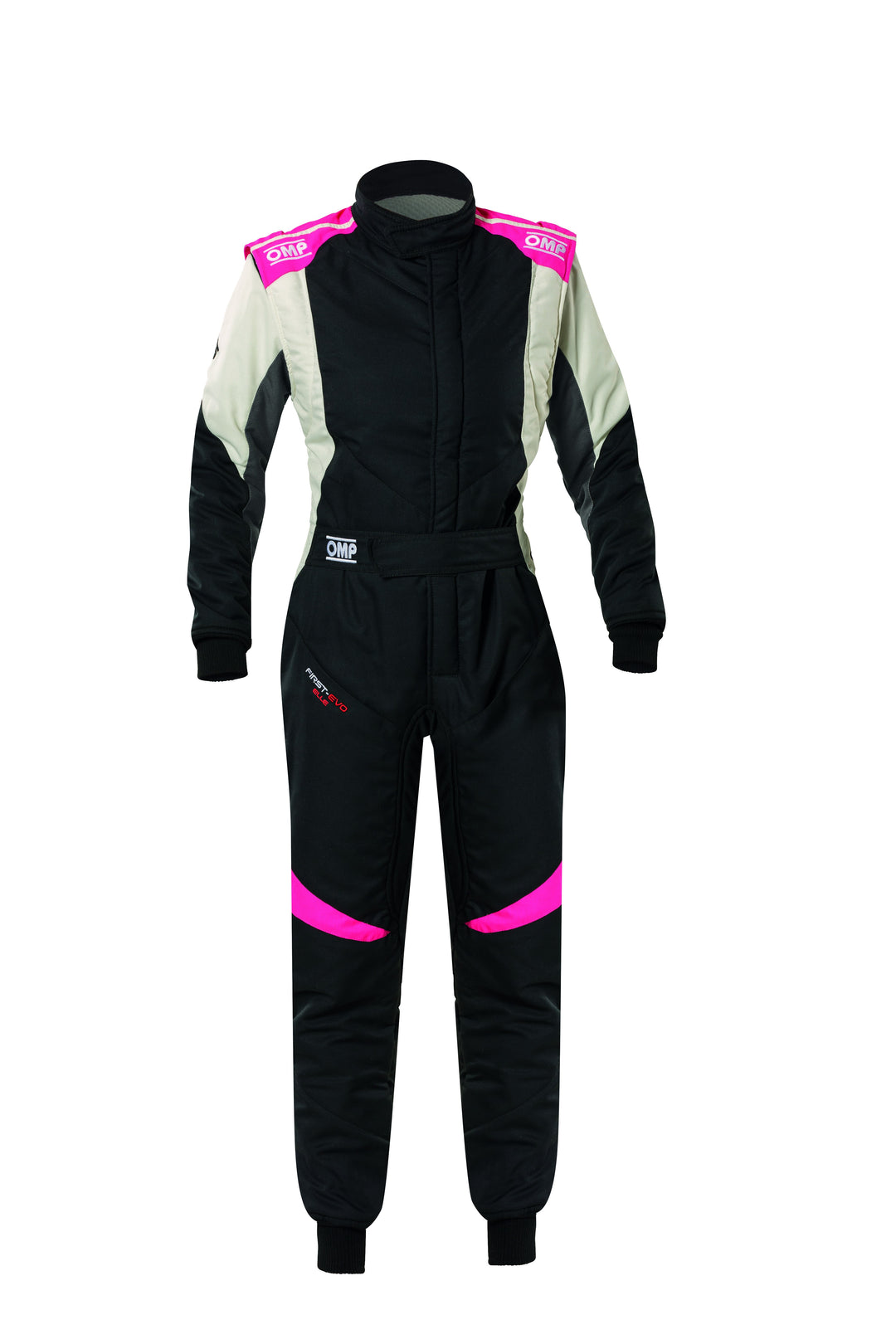 TRAJE DE CARRERAS OMP FIRST EVO ELLE MY2025 FIA 8856-2018 NEGRO / FUCSIA TALLA 44