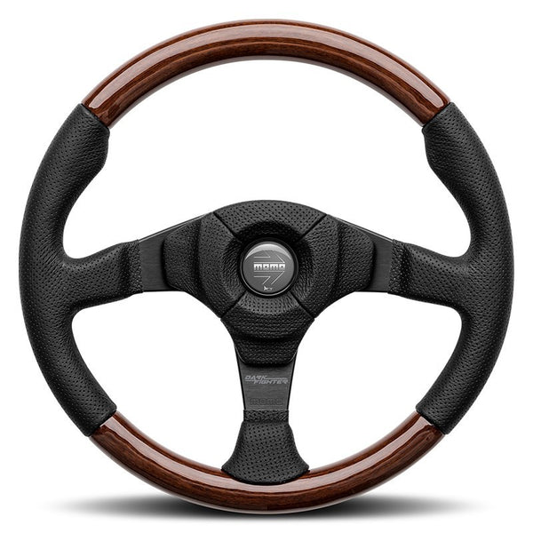 VOLANTE MOMO DARK FIGHTER 350 MM MADERA Y PIEL