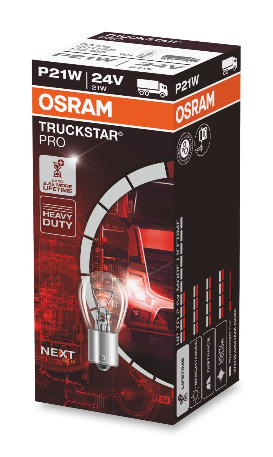 OSRAM TRUCKSTAR PRO NEXTGEN +120% BA15S 24V 21W | 10 PCS