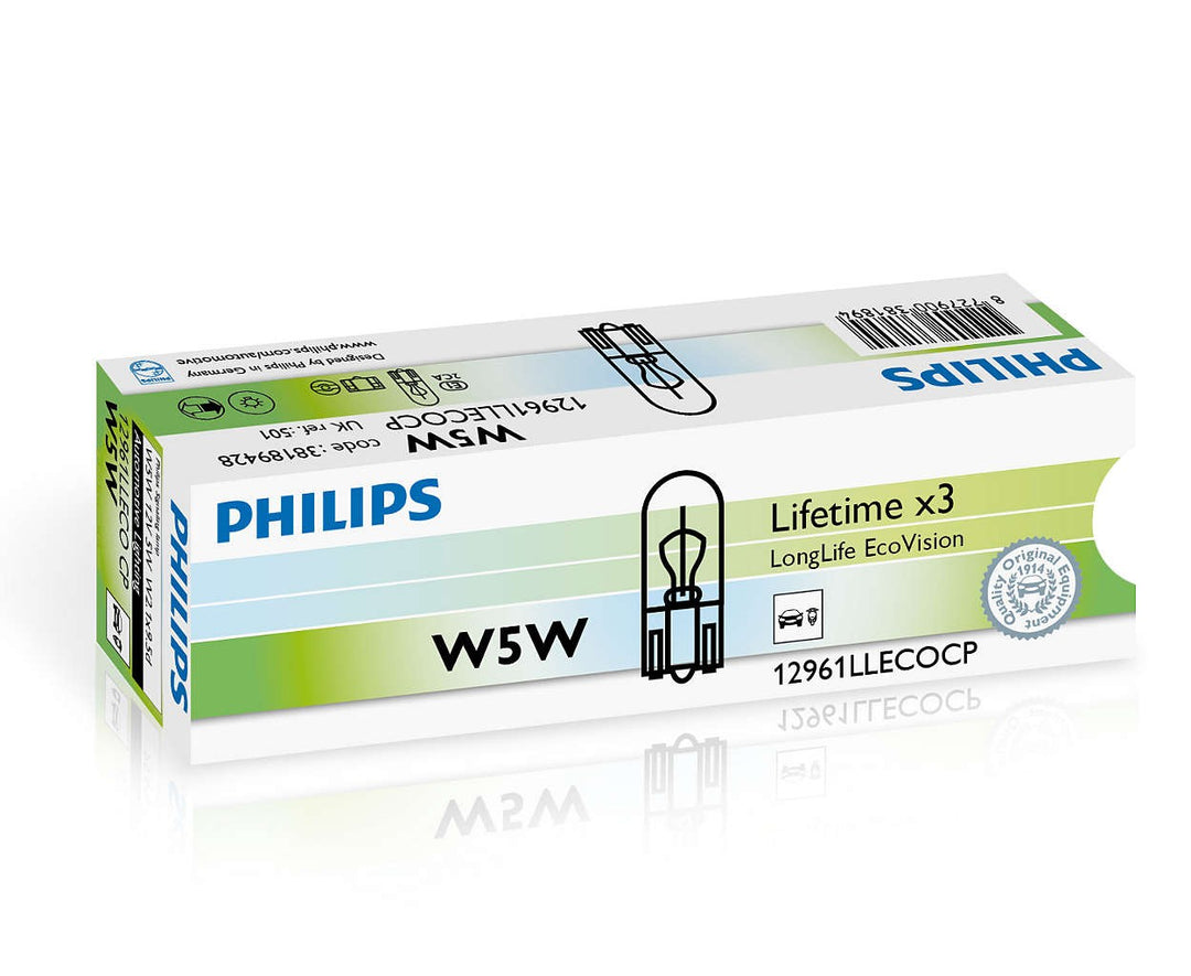 PHILIPS W5W LONGLIFE ECOVISION 12V5 W2,1X9,5D CP | 10 UDS