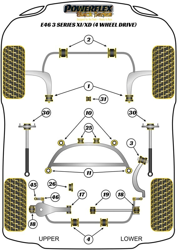 Delantero Triangulo Trasero Silentblock Powerflex PFF5-4601XIBLK VRM Motorsports imagen 3