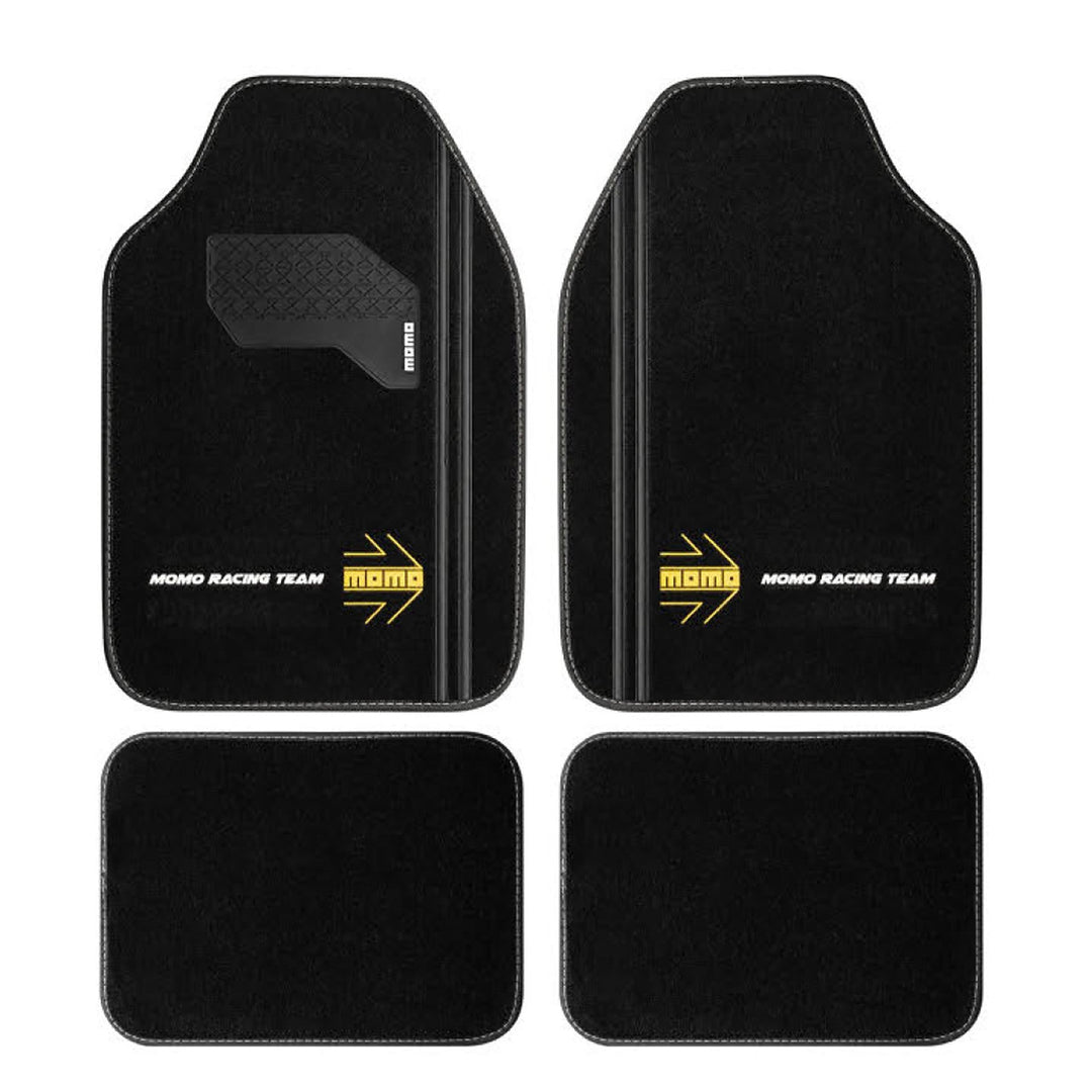 SET COMPLETO 4 PIEZAS ALFOMBRAS MOMO UNIVERSALES NEGRO/BLANCO MOMO | VRM Motorsports