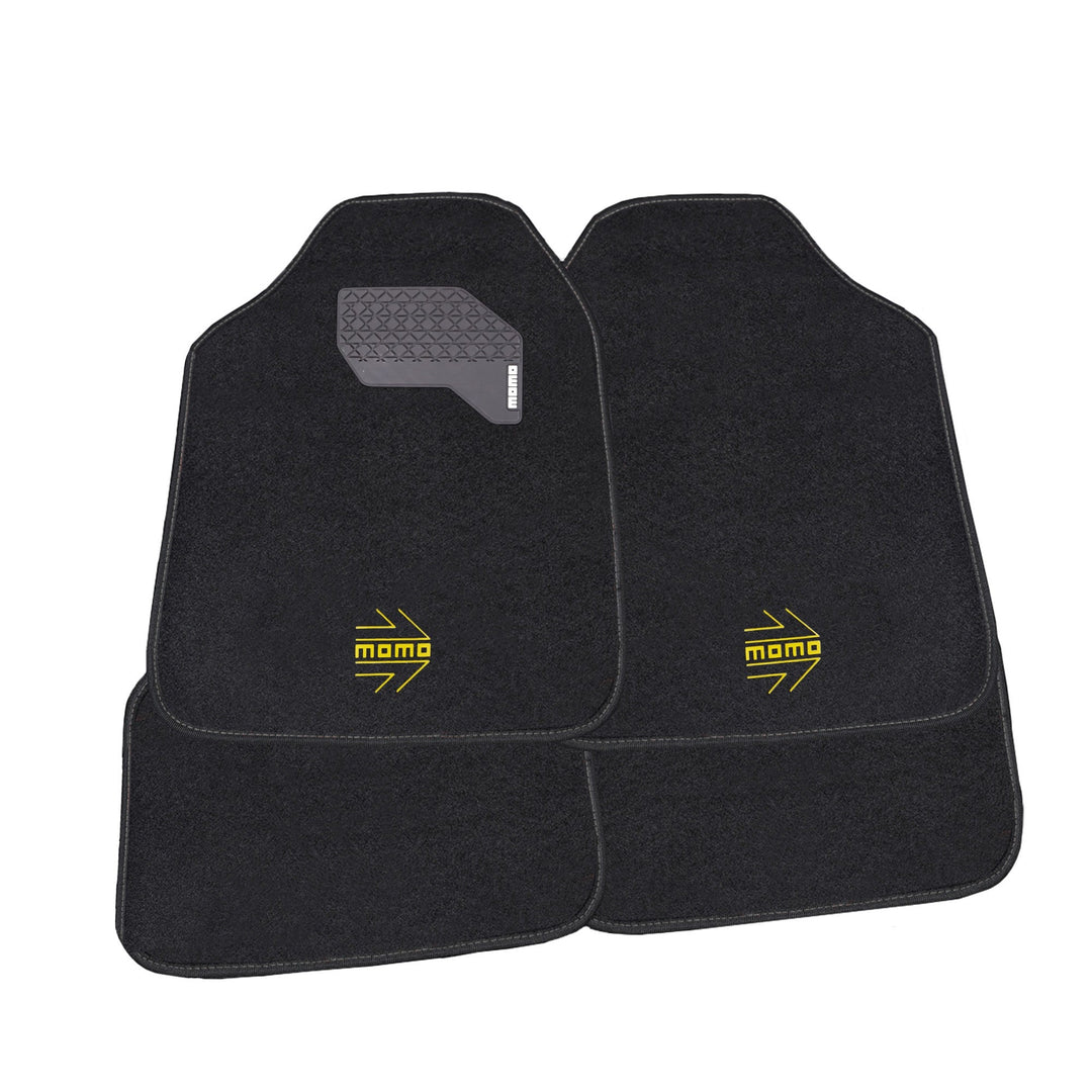 SET COMPLETO 4 PIEZAS ALFOMBRAS MOMO UNIVERSALES NEGRO/AMARILLO MOMO | VRM Motorsports