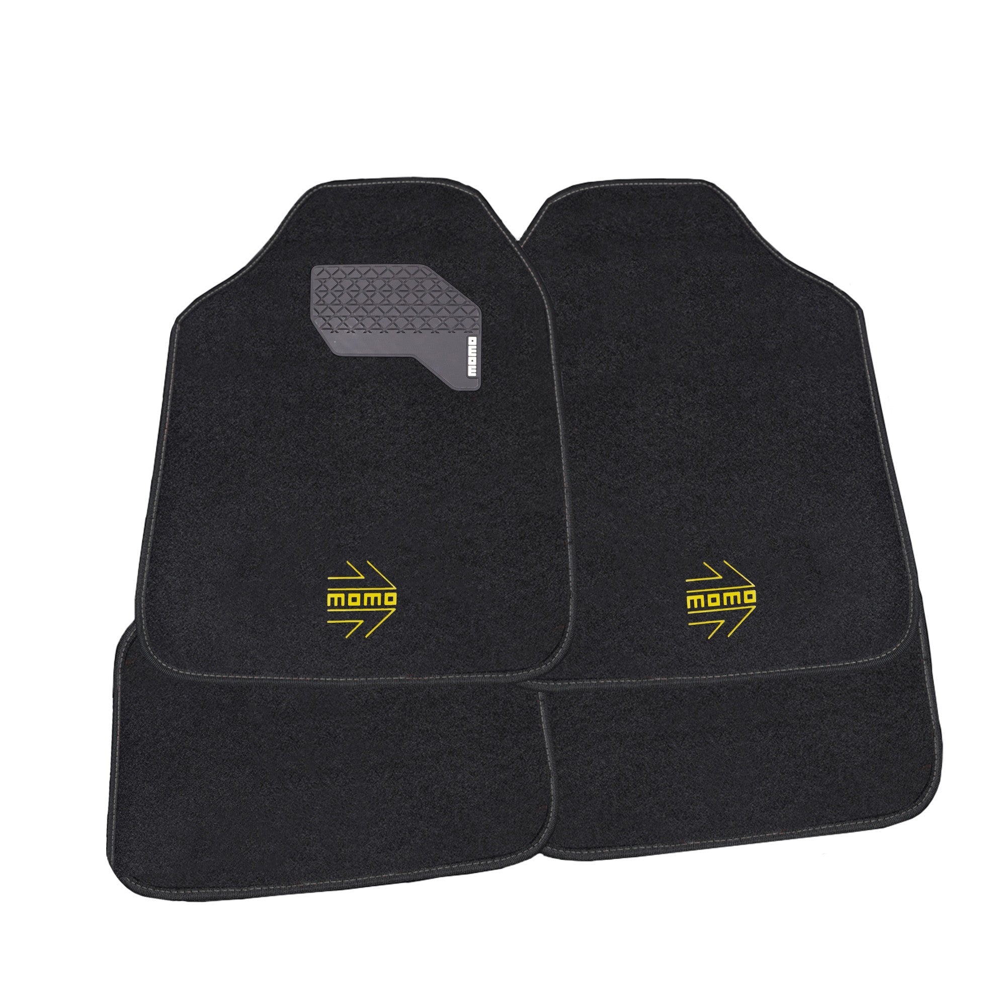 SET COMPLETO 4 PIEZAS ALFOMBRAS MOMO UNIVERSALES NEGRO/AMARILLO MOMO | VRM Motorsports