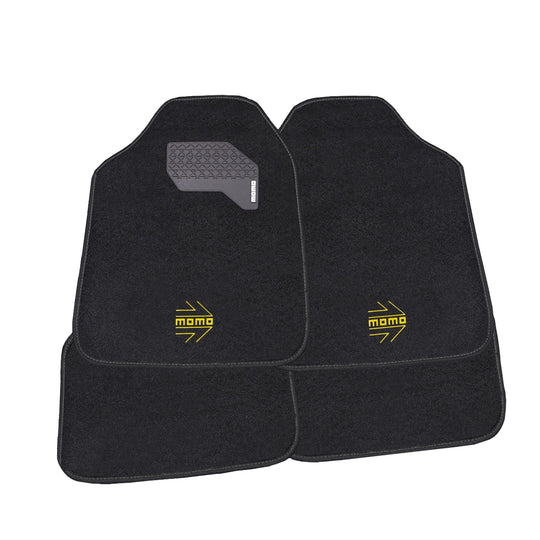 SET COMPLETO 4 PIEZAS ALFOMBRAS MOMO UNIVERSALES NEGRO/AMARILLO MOMO | VRM Motorsports