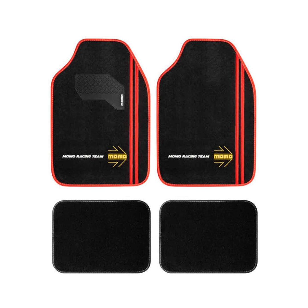 SET COMPLETO 4 PIEZAS ALFOMBRAS MOMO RACING UNIVERSALES NEGRO/ROJO MOMO | VRM Motorsports