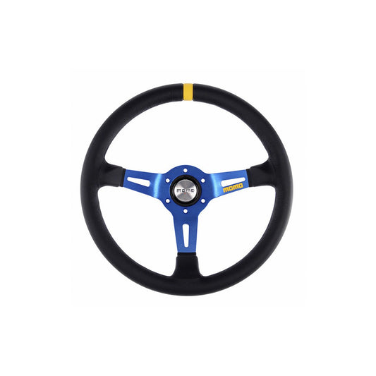 VOLANTE MOMO 350 MM PIEL VUELTA NEGRO Y AZUL MOD.03