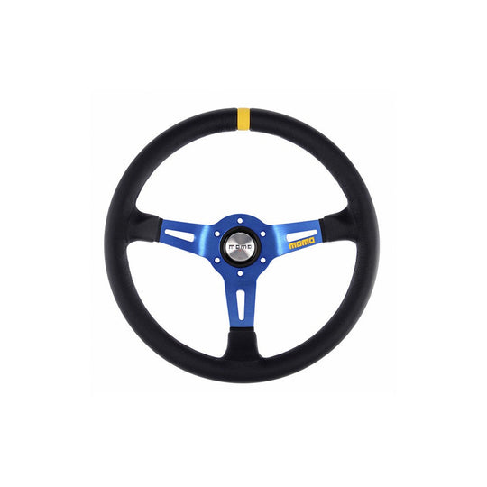 VOLANTE MOMO 350 MM PIEL VUELTA NEGRO Y AZUL MOD.03 MOMO | VRM Motorsports