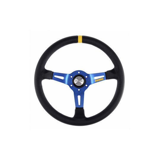 VOLANTE MOMO 350 MM PIEL NEGRA Y AZUL MOD.03 MOMO | VRM Motorsports