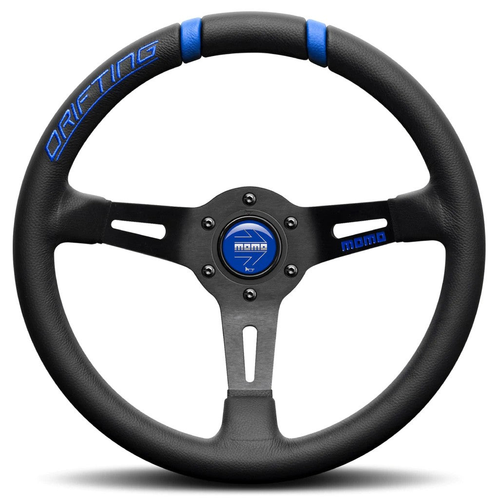 VOLANTE MOMO DRIFTING 330 NEGRO-AZUL MOMO | VRM Motorsports