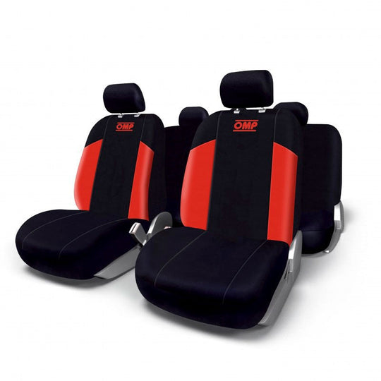 JUEGO DE FUNDAS PARA ASIENTOS DE COCHE OMP UNIVERSAL 11 PIEZAS NEGRO/ROJO OMP RACING | VRM Motorsports
