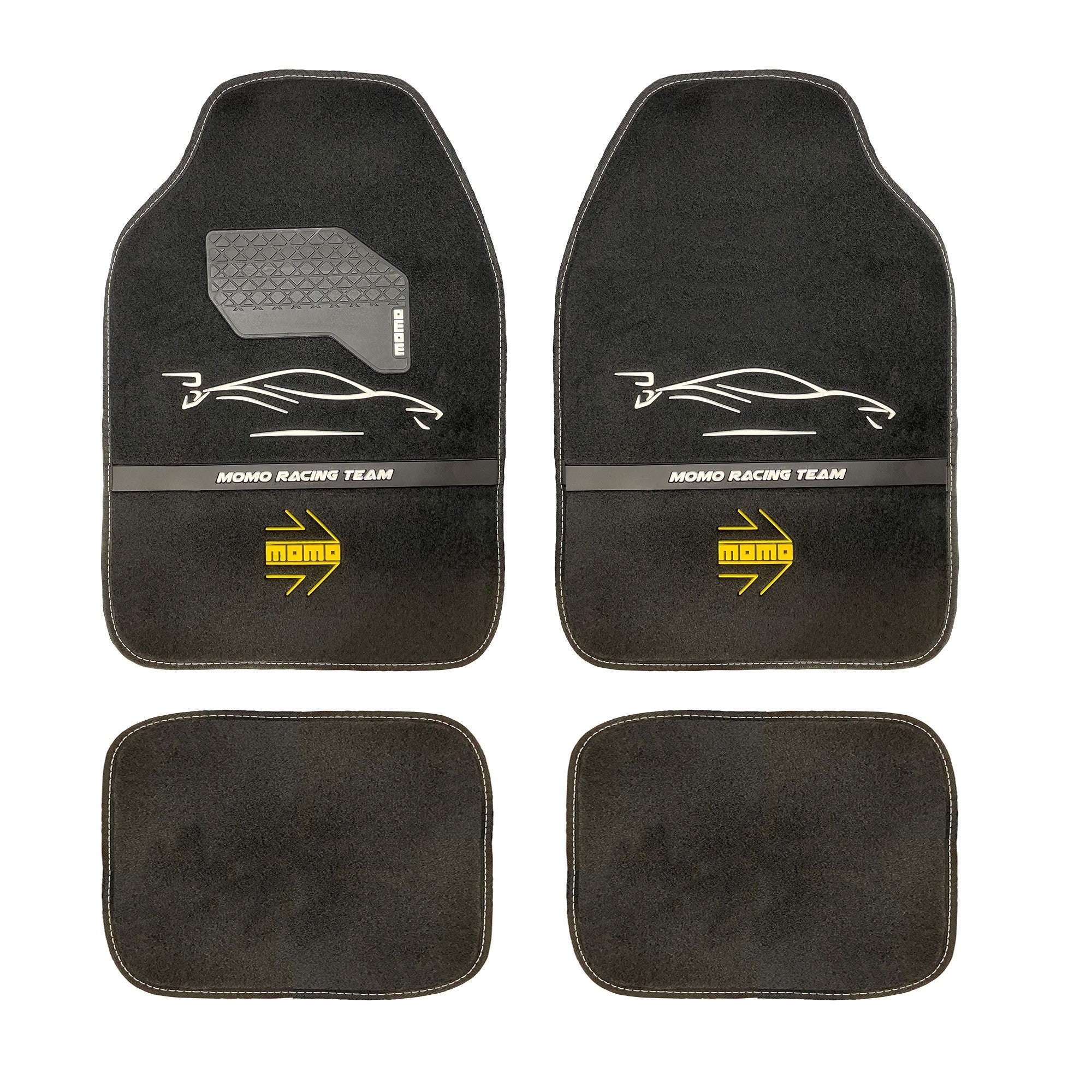 SET COMPLETO 4 PIEZAS ALFOMBRAS MOMO UNIVERSALES NEGRO Y BLANCO MOMO | VRM Motorsports