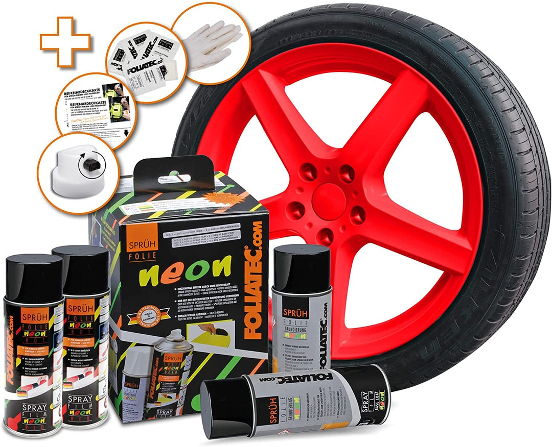 Foliatec Goma Líquida Neón 4 Pc. Set Rojo 2 x 400 ml + Base Coat 2 x 400 ml - Foliatec original VRM Motorsports
