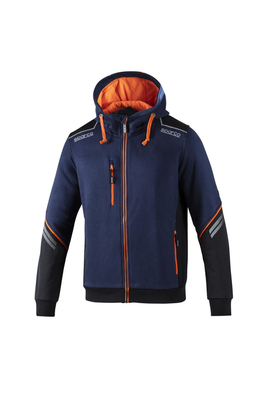 TW HOODED ZIP-UP SWEATER SIZE L NAVY/ORANGE