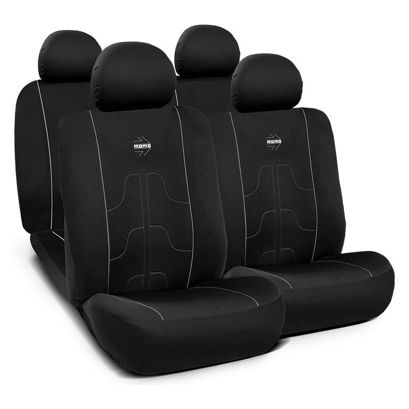 SET COMPLETO CUBRE ASIENTOS MOMO COCHE 11 PIEZAS NEGRO-GRIS MOMO | VRM Motorsports