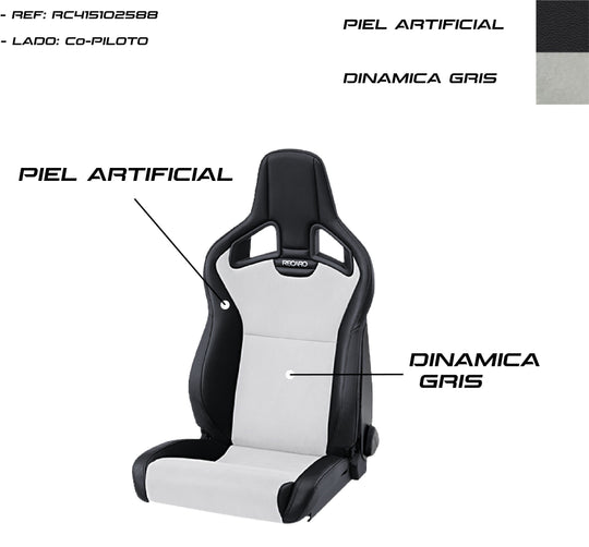 Asiento RECARO Cross Sportster CS Airbag Calefaccion Piel Artificial Negro/Dinamica Gris Copiloto - Imagen 5 RECARO VRM Motorsports
