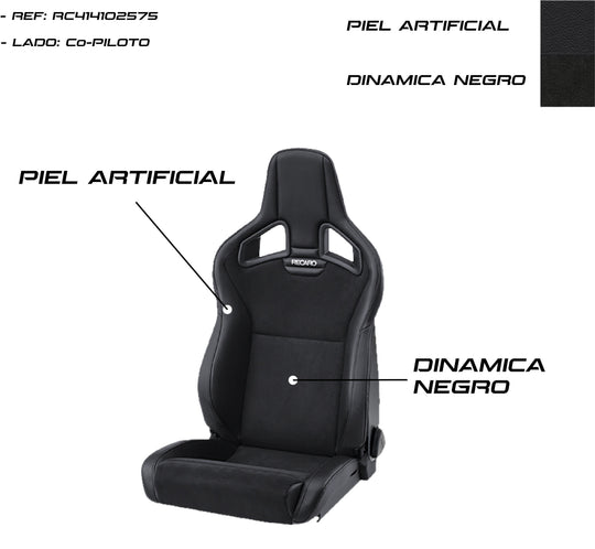 Asiento RECARO Cross Sportster CS Calefaccion Piel Artificial Negro/dinamica Negro Copiloto - imagen 5 VRM Motorsports