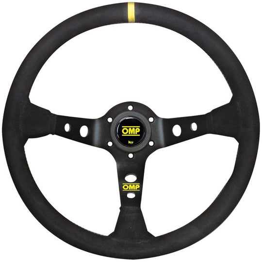 VOLANTE OMP CORSICA ANTE 350MM BRAZOS NEGRO - DETALLE AMARILLO OMP RACING | VRM Motorsports