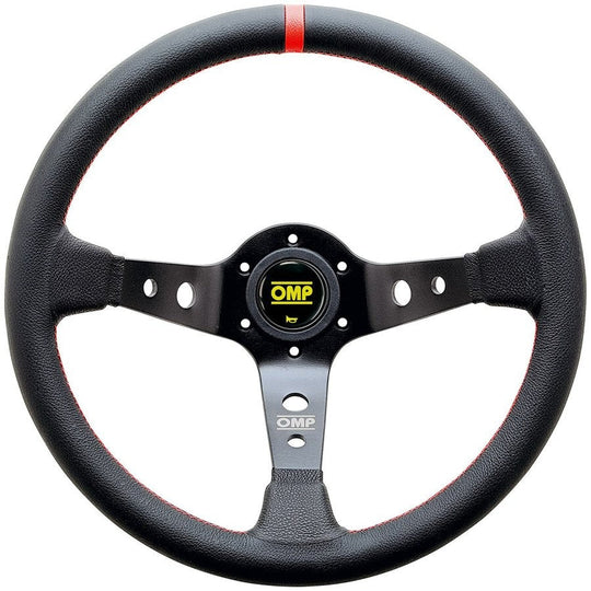 VOLANTE OMP CORSICA PIEL 350MM BRAZOS NEGRO - DETALLE ROJO OMP RACING | VRM Motorsports