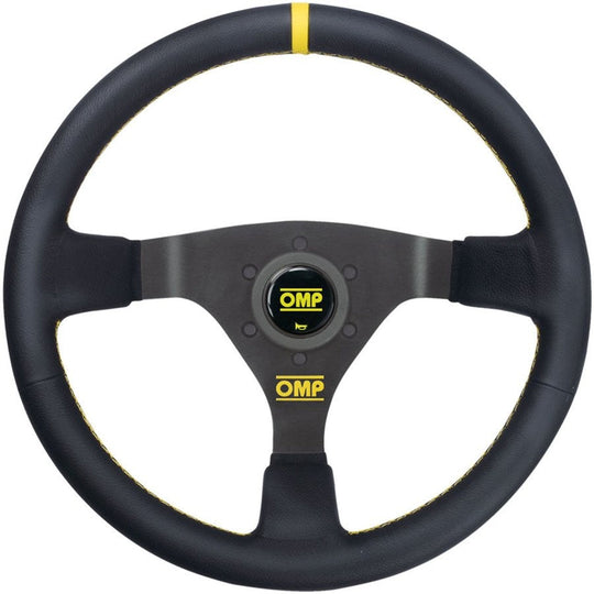 VOLANTE OMP WRC PIEL 350MM NEGRO - DETALLE AMARILLO OMP RACING | VRM Motorsports