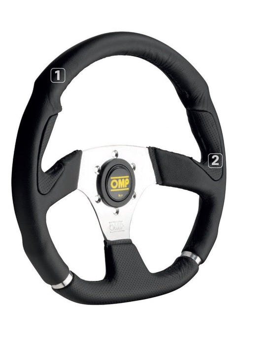 VOLANTE OMP CROMO PIEL 350MM ANCHO/330MM ALTO NEGRO/CROMO OMP RACING | VRM Motorsports