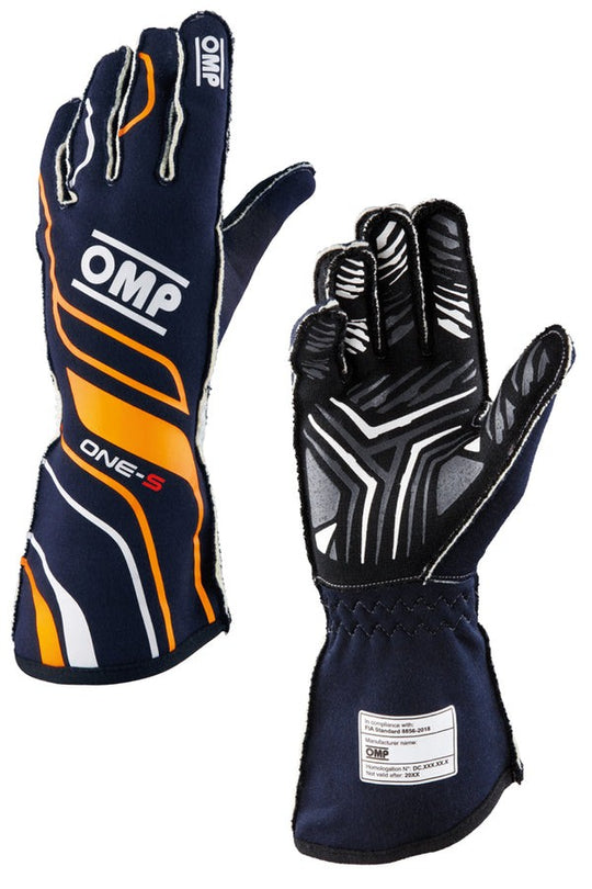 GUANTES OMP ONE-S FIA 8856-2018 AZUL MARINO / NARANJA FLUO TALLA S - OMP original VRM Motorsports imagen 1