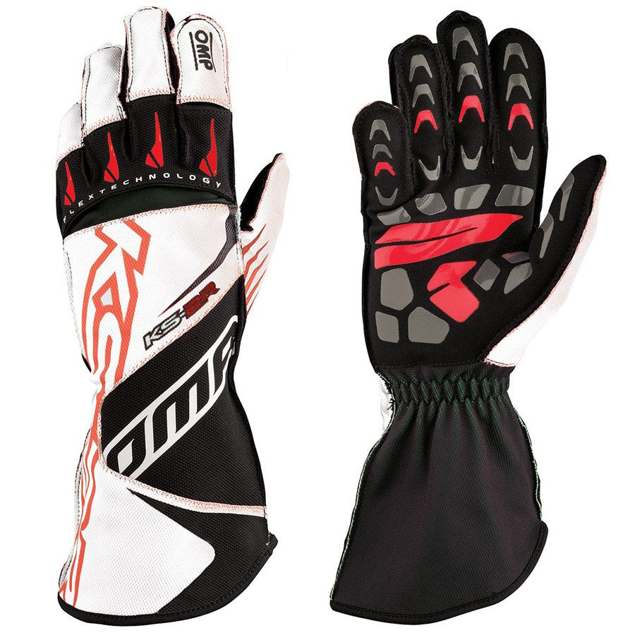 GUANTES OMP KART KS-2R BLANCO/NEGRO/ROJO TALLA M - OMP original VRM Motorsports imagen 1