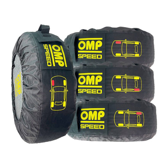 OMP SPEED JUEGO DE 4 FUNDAS UNIVERSALES PARA ALMACENAMIENTO Y TRANSPORTE DE NEUMÁTICOS CON BOLSILLO Y PROTECCIÓN DELANTERA OMP RACING | VRM Motorsports