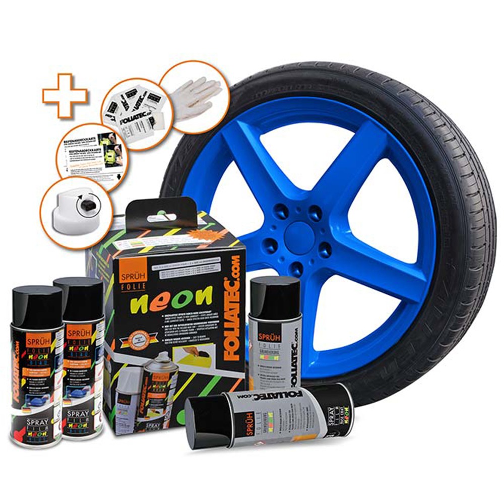 Foliatec Goma Líquida Neón 4 Pc. Set Azul 2 x 400 ml + Base Coat 2 x 400 ml - Foliatec original VRM Motorsports