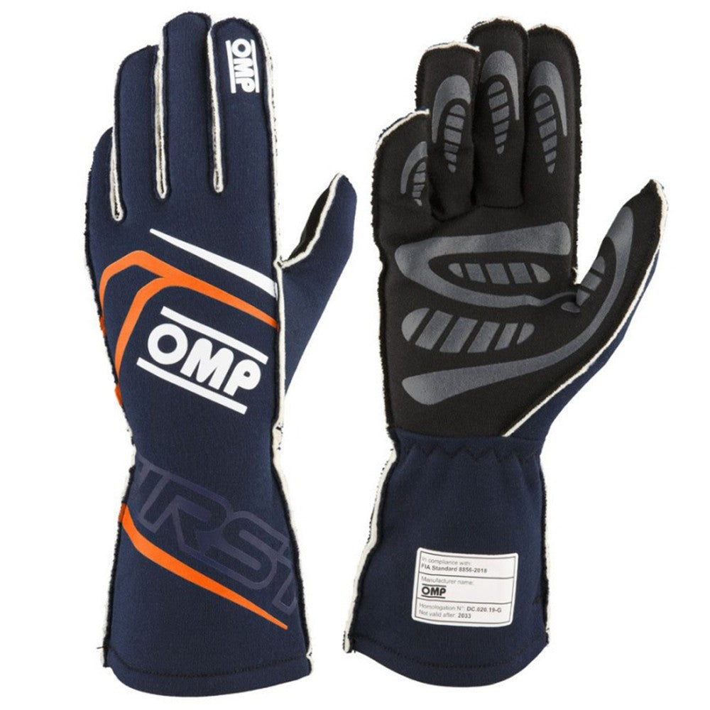 GUANTES OMP FIRST FIA 8856-2018 AZUL MARINO / NARANJA FLUO TALLA XL - OMP original VRM Motorsports imagen 1