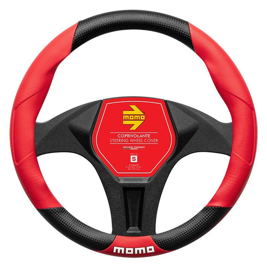 FUNDA VOLANTE MOMO TUNING UNIVERSAL NEGRO Y ROJO 38-39CM MOMO | VRM Motorsports