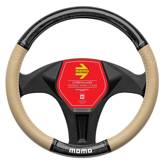 FUNDA VOLANTE MOMO LUXURY WOOD BEIGE-BLACK M MOMO | VRM Motorsports