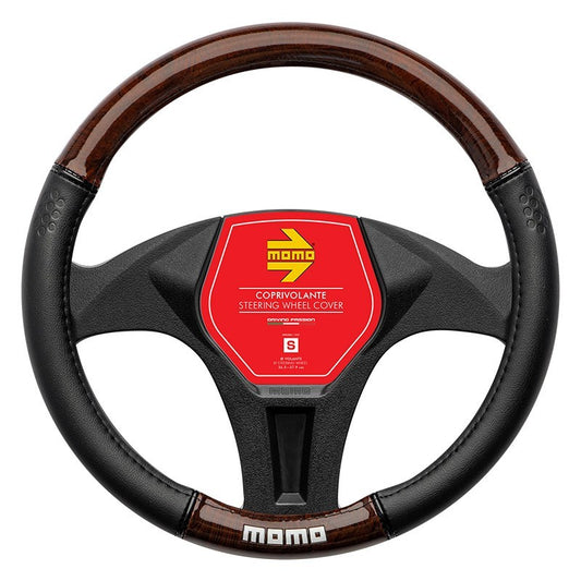 FUNDA VOLANTE MOMO LUXURY UNIVERSAL MADERA/PVC NEGRO Y MARRON 38-39CM