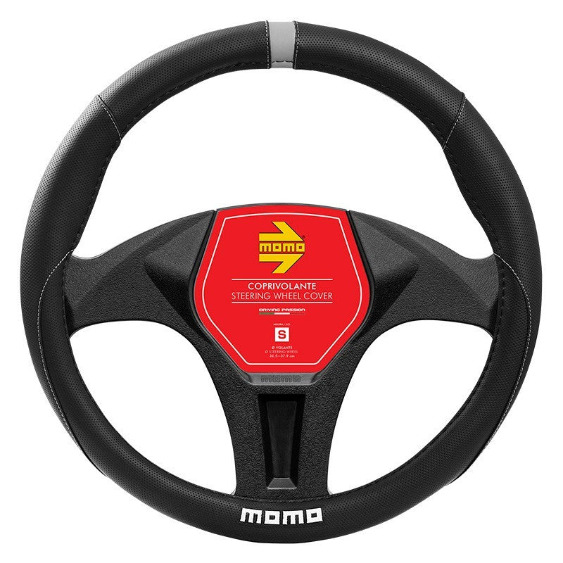 FUNDA VOLANTE MOMO ELEGANT UNIVERSAL NEGRO Y GRIS 38-39CM MOMO | VRM Motorsports