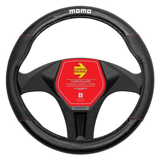 FUNDA VOLANTE MOMO CARBON UNIVERSAL NEGRO Y ROJO 38-39CM