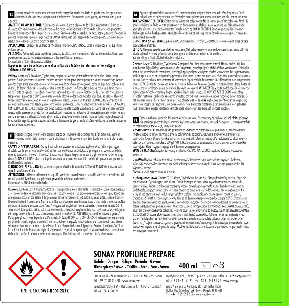SONAX PROFILINE PREPARE (400 ML) MEZCLA ESPECIAL DE DISOLVENTES - Imagen 2 SONAX VRM Motorsports