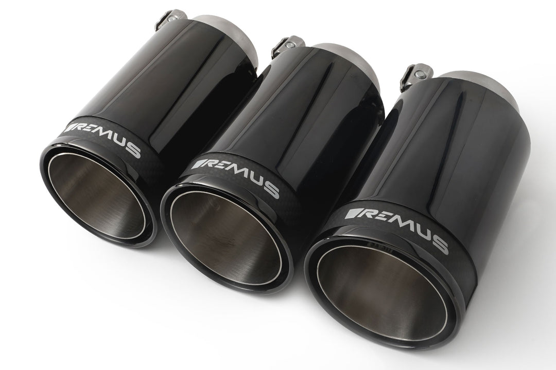 Set De 3 Colas REMUS De 98Mm Cromo Negro Con Insercion De Carbono REMUS | VRM Motorsports