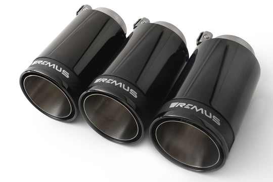 Set De 3 Colas REMUS De 98Mm Cromo Negro Con Insercion De Carbono REMUS | VRM Motorsports